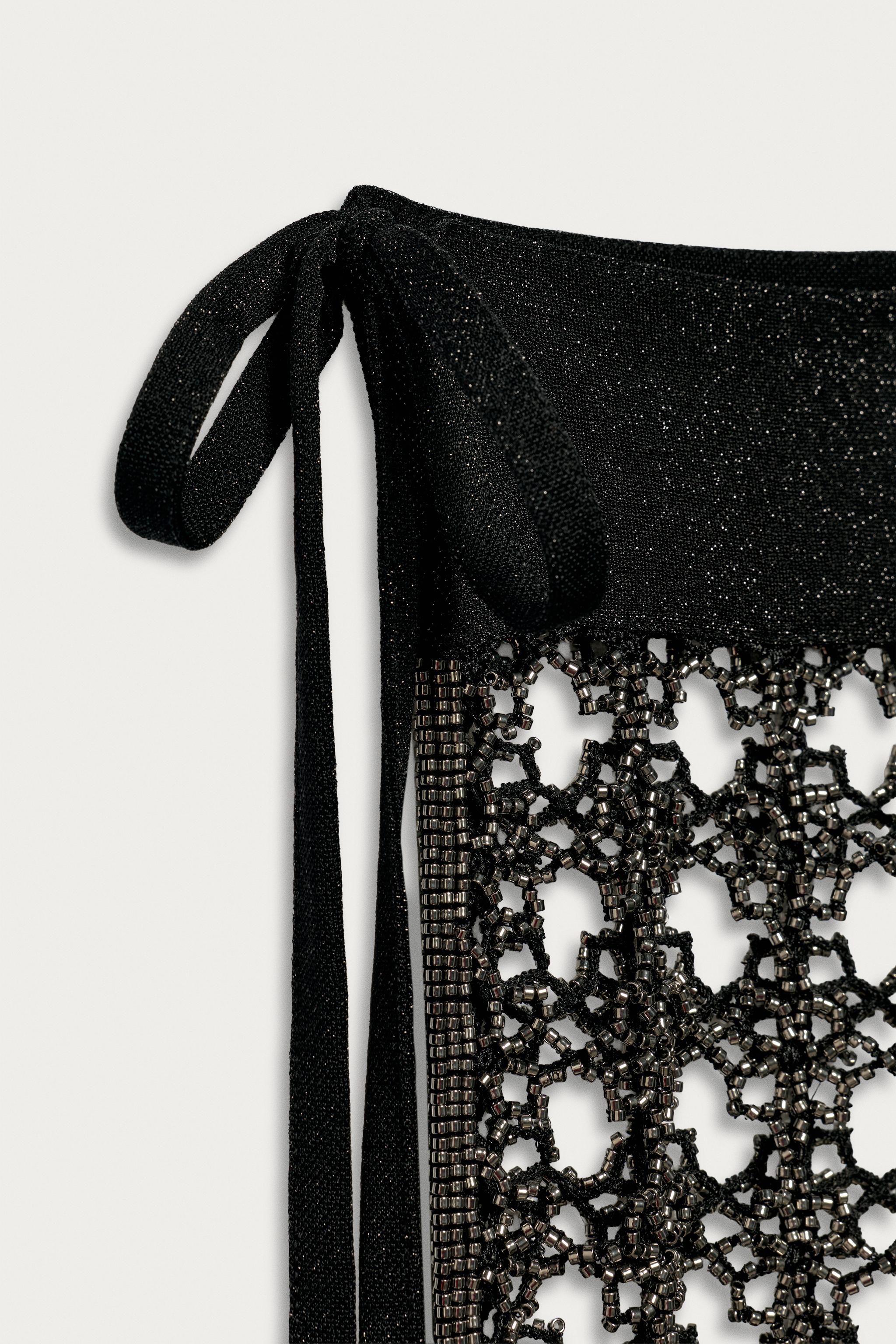 MARISA BERENSON X ZARA BEADED FRINGED OPENWORK PAREO